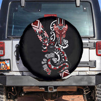 Aotearoa Toitu Te Tiriti-Honour the Treaty Spare Tire Cover Maori Taniwha Haka with Taniko and Tukutuku LT03 Black - Polynesian Pride