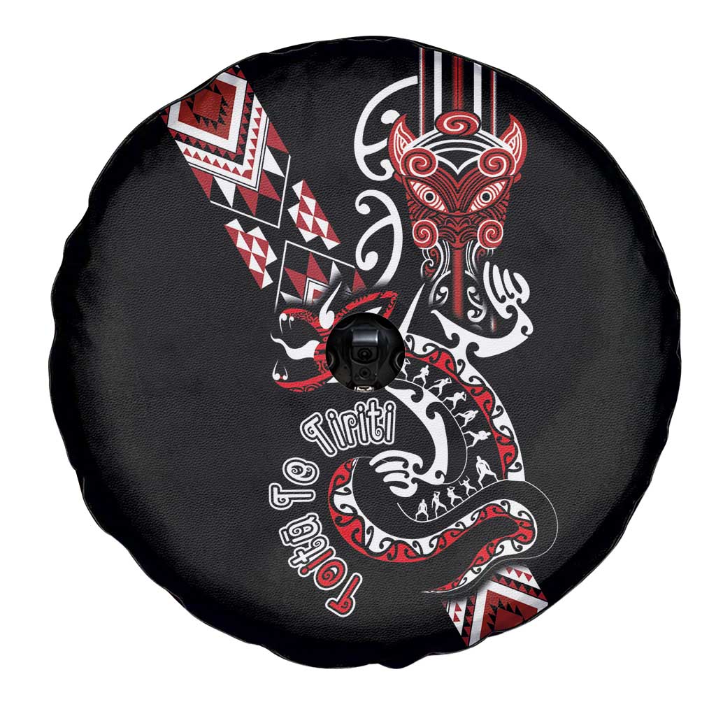 Aotearoa Toitu Te Tiriti-Honour the Treaty Spare Tire Cover Maori Taniwha Haka with Taniko and Tukutuku LT03 - Polynesian Pride