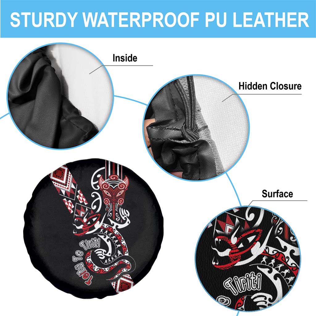Aotearoa Toitu Te Tiriti-Honour the Treaty Spare Tire Cover Maori Taniwha Haka with Taniko and Tukutuku LT03 - Polynesian Pride