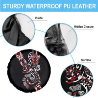 Aotearoa Toitu Te Tiriti-Honour the Treaty Spare Tire Cover Maori Taniwha Haka with Taniko and Tukutuku LT03 - Polynesian Pride