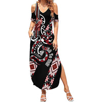 Aotearoa Toitu Te Tiriti-Honour the Treaty Summer Maxi Dress Maori Taniwha Haka with Taniko and Tukutuku LT03 Women Black - Polynesian Pride