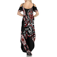 Aotearoa Toitu Te Tiriti-Honour the Treaty Summer Maxi Dress Maori Taniwha Haka with Taniko and Tukutuku LT03 - Polynesian Pride