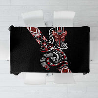 Aotearoa Toitu Te Tiriti-Honour the Treaty Tablecloth Maori Taniwha Haka with Taniko and Tukutuku LT03 Black - Polynesian Pride
