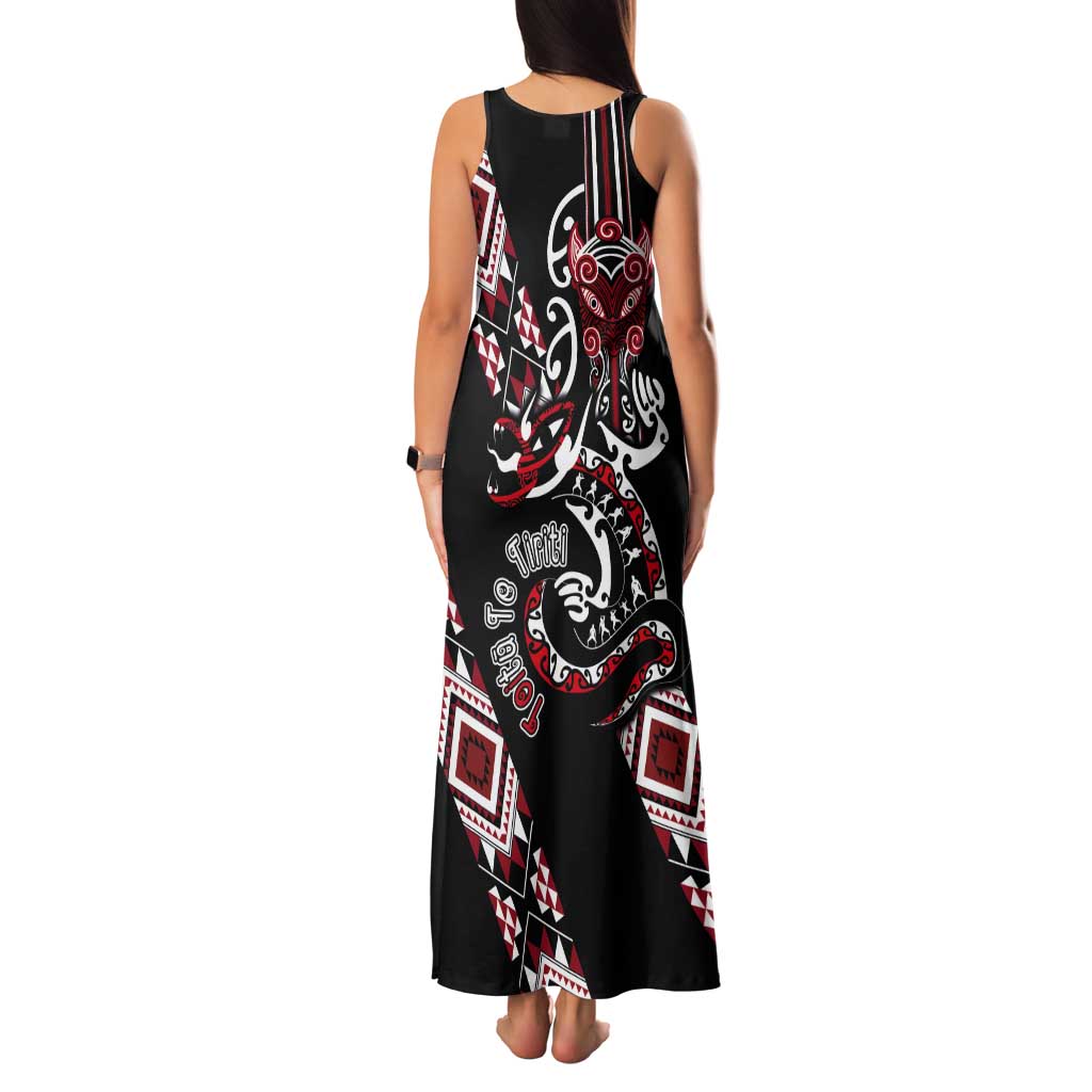 Aotearoa Toitu Te Tiriti-Honour the Treaty Tank Maxi Dress Maori Taniwha Haka with Taniko and Tukutuku LT03 - Polynesian Pride