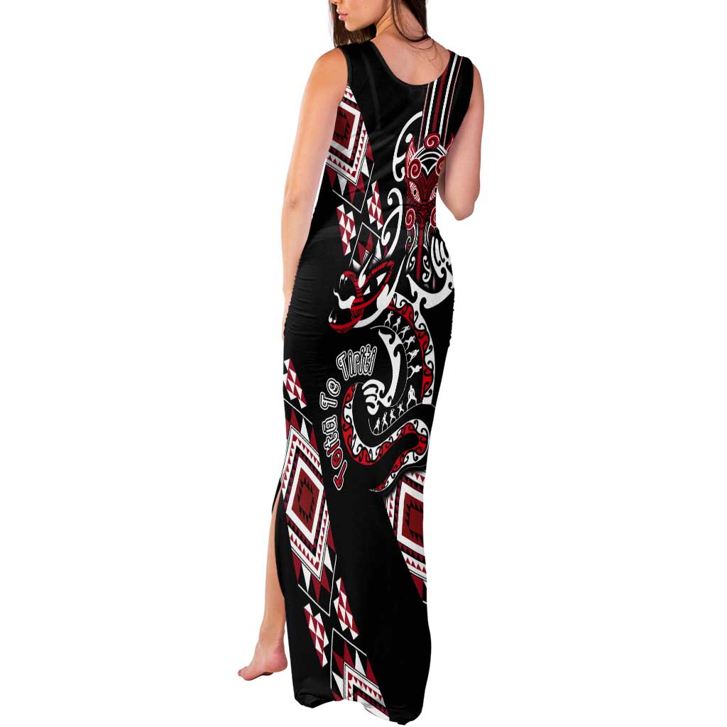 Aotearoa Toitu Te Tiriti-Honour the Treaty Tank Maxi Dress Maori Taniwha Haka with Taniko and Tukutuku LT03 - Polynesian Pride