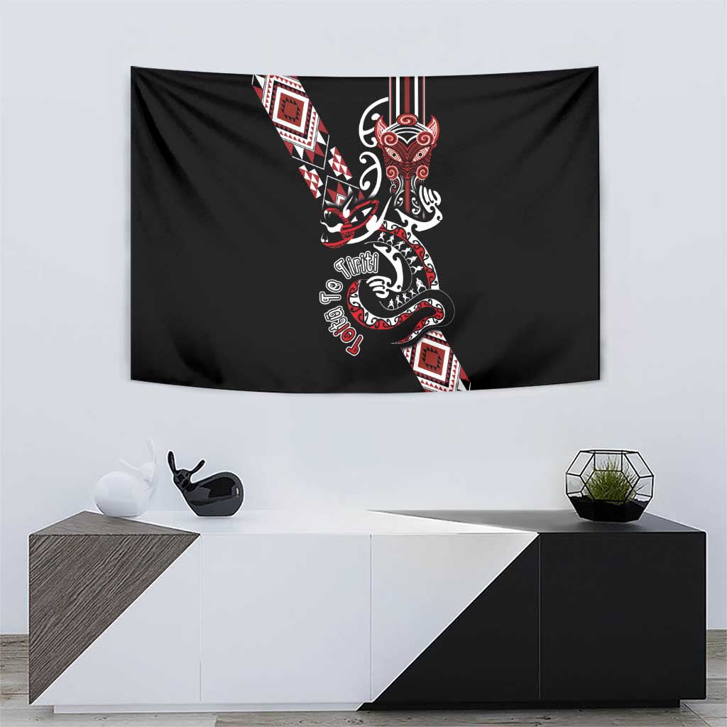 Aotearoa Toitu Te Tiriti-Honour the Treaty Tapestry Maori Taniwha Haka with Taniko and Tukutuku LT03 - Polynesian Pride
