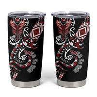 Aotearoa Toitu Te Tiriti-Honour the Treaty Tumbler Cup Maori Taniwha Haka with Taniko and Tukutuku LT03 Black - Polynesian Pride