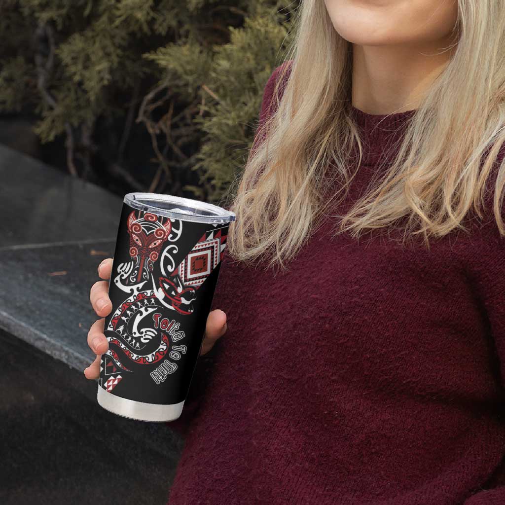 Aotearoa Toitu Te Tiriti-Honour the Treaty Tumbler Cup Maori Taniwha Haka with Taniko and Tukutuku LT03 - Polynesian Pride