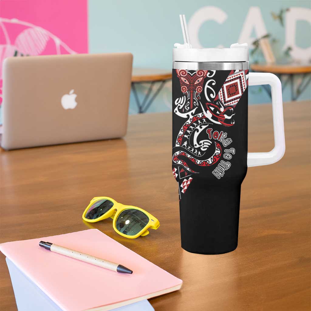 Aotearoa Toitu Te Tiriti-Honour the Treaty Tumbler With Handle Maori Taniwha Haka with Taniko and Tukutuku LT03 - Polynesian Pride