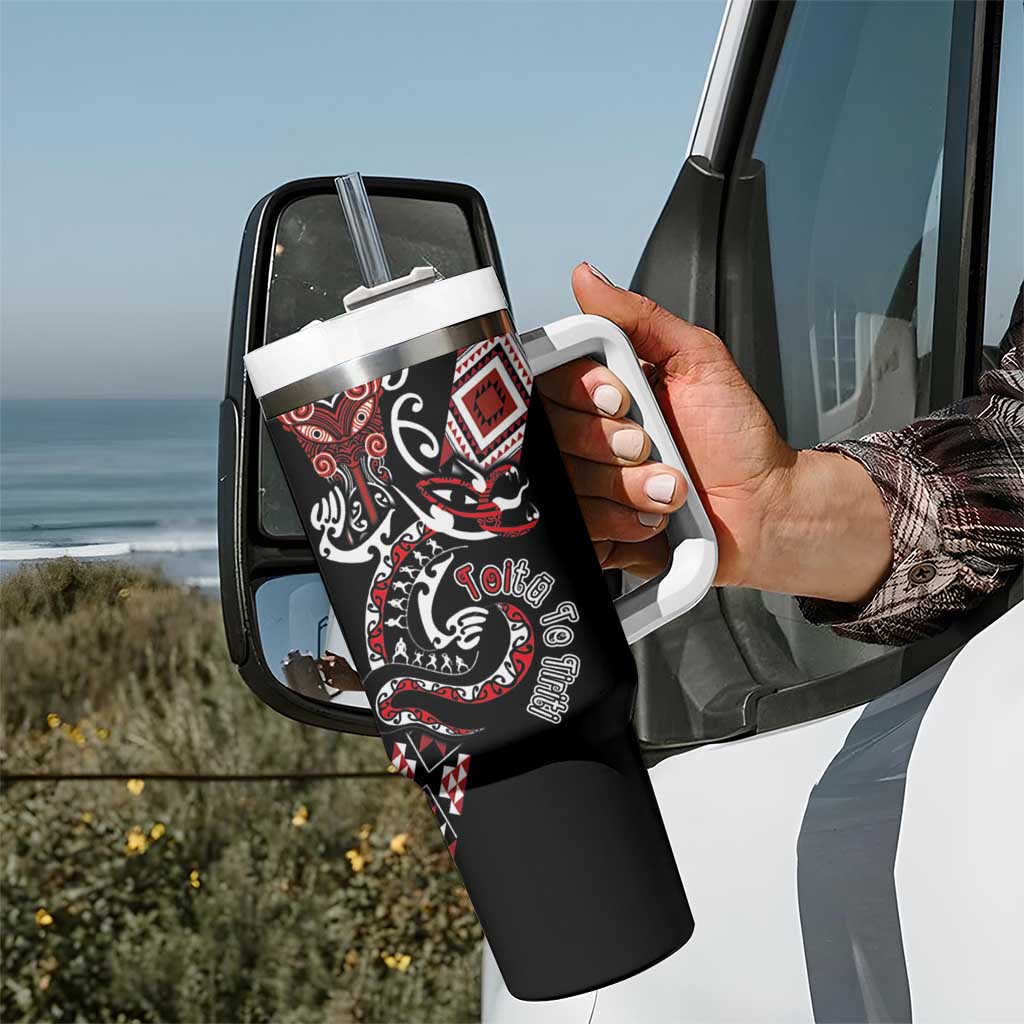 Aotearoa Toitu Te Tiriti-Honour the Treaty Tumbler With Handle Maori Taniwha Haka with Taniko and Tukutuku LT03 - Polynesian Pride