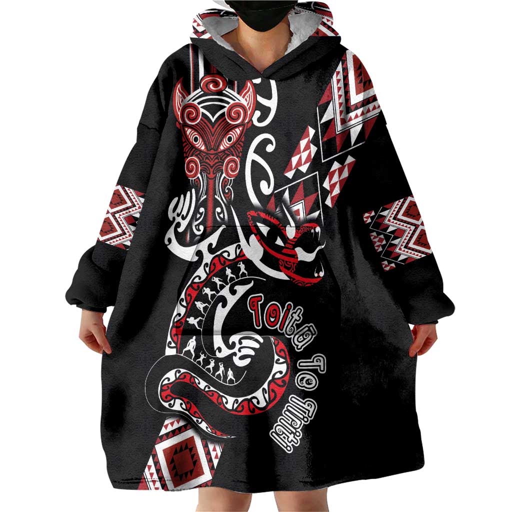 Aotearoa Toitu Te Tiriti-Honour the Treaty Wearable Blanket Hoodie Maori Taniwha Haka with Taniko and Tukutuku LT03 - Polynesian Pride