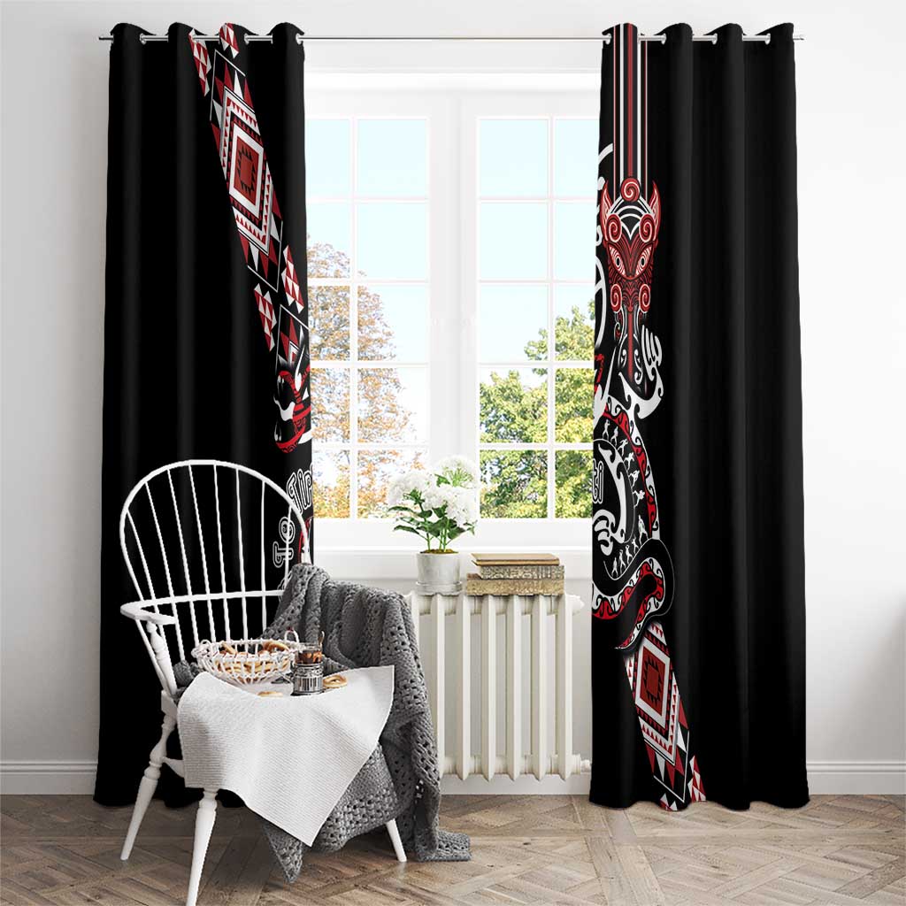 Aotearoa Toitu Te Tiriti-Honour the Treaty Window Curtain Maori Taniwha Haka with Taniko and Tukutuku LT03 - Polynesian Pride
