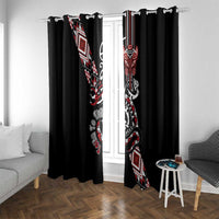Aotearoa Toitu Te Tiriti-Honour the Treaty Window Curtain Maori Taniwha Haka with Taniko and Tukutuku LT03 With Grommets Black - Polynesian Pride