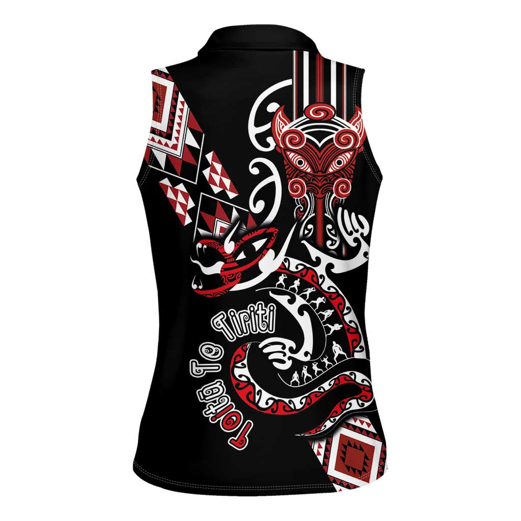 Aotearoa Toitu Te Tiriti-Honour the Treaty Women Sleeveless Polo Shirt Maori Taniwha Haka with Taniko and Tukutuku LT03 - Polynesian Pride
