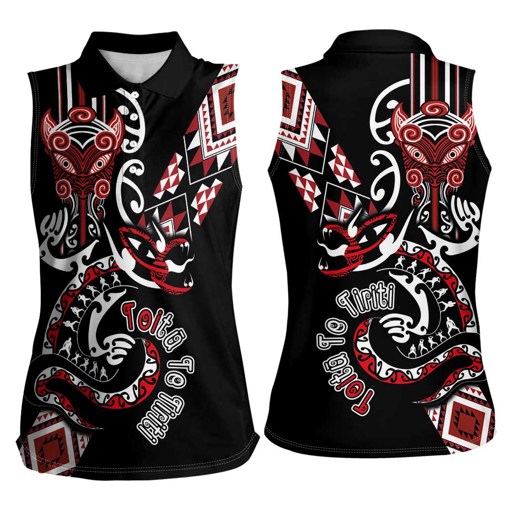 Aotearoa Toitu Te Tiriti-Honour the Treaty Women Sleeveless Polo Shirt Maori Taniwha Haka with Taniko and Tukutuku LT03 - Polynesian Pride