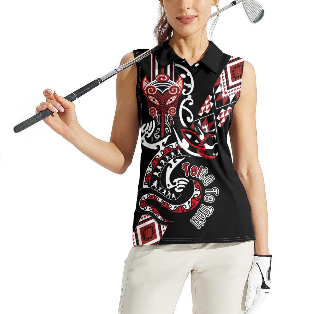 Aotearoa Toitu Te Tiriti-Honour the Treaty Women Sleeveless Polo Shirt Maori Taniwha Haka with Taniko and Tukutuku LT03 - Polynesian Pride