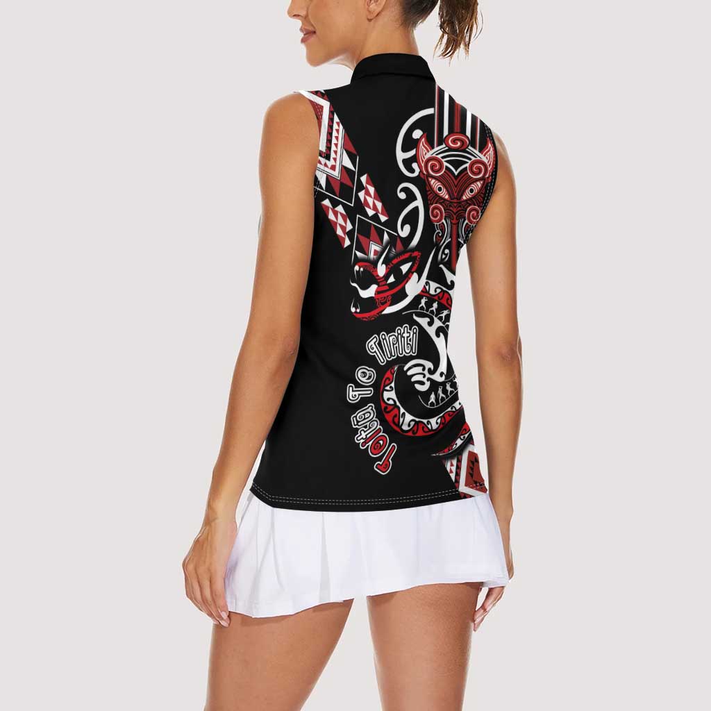Aotearoa Toitu Te Tiriti-Honour the Treaty Women Sleeveless Polo Shirt Maori Taniwha Haka with Taniko and Tukutuku LT03 - Polynesian Pride