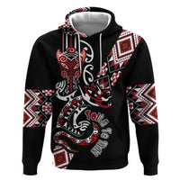 Aotearoa Toitu Te Tiriti-Honour the Treaty Zip Hoodie Maori Taniwha Haka with Taniko and Tukutuku LT03 Pullover Hoodie Black - Polynesian Pride