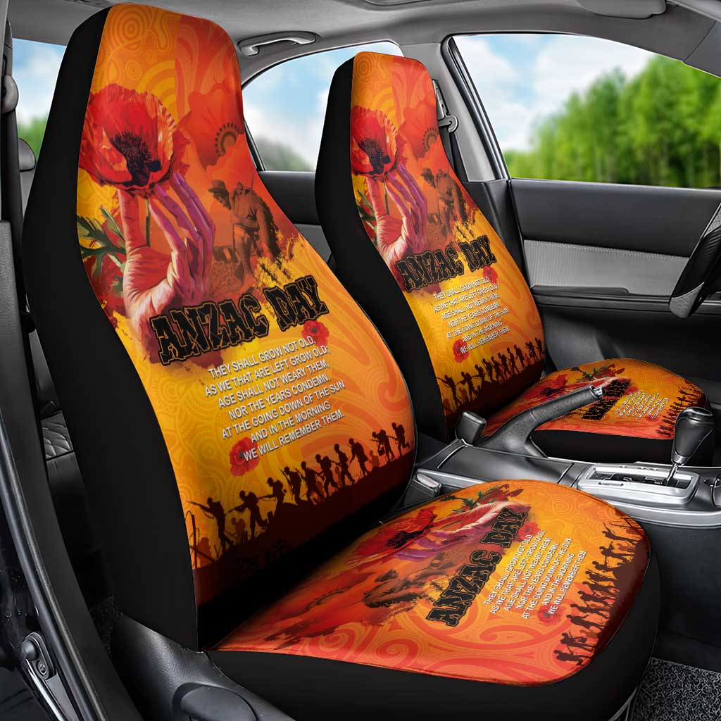 Australia and New Zealand ANZAC Day Car Seat Cover Soldiers Memories - Red Poppies with Aboriginal and Maori Art LT03 - Polynesian Pride