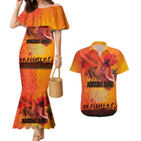 Australia and New Zealand ANZAC Day Couples Matching Mermaid Dress and Hawaiian Shirt Soldiers Memories - Red Poppies with Aboriginal and Maori Art LT03 Orange-Yellow - Polynesian Pride
