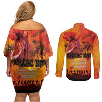 Australia and New Zealand ANZAC Day Couples Matching Off Shoulder Short Dress and Long Sleeve Button Shirt Soldiers Memories - Red Poppies with Aboriginal and Maori Art LT03 - Polynesian Pride