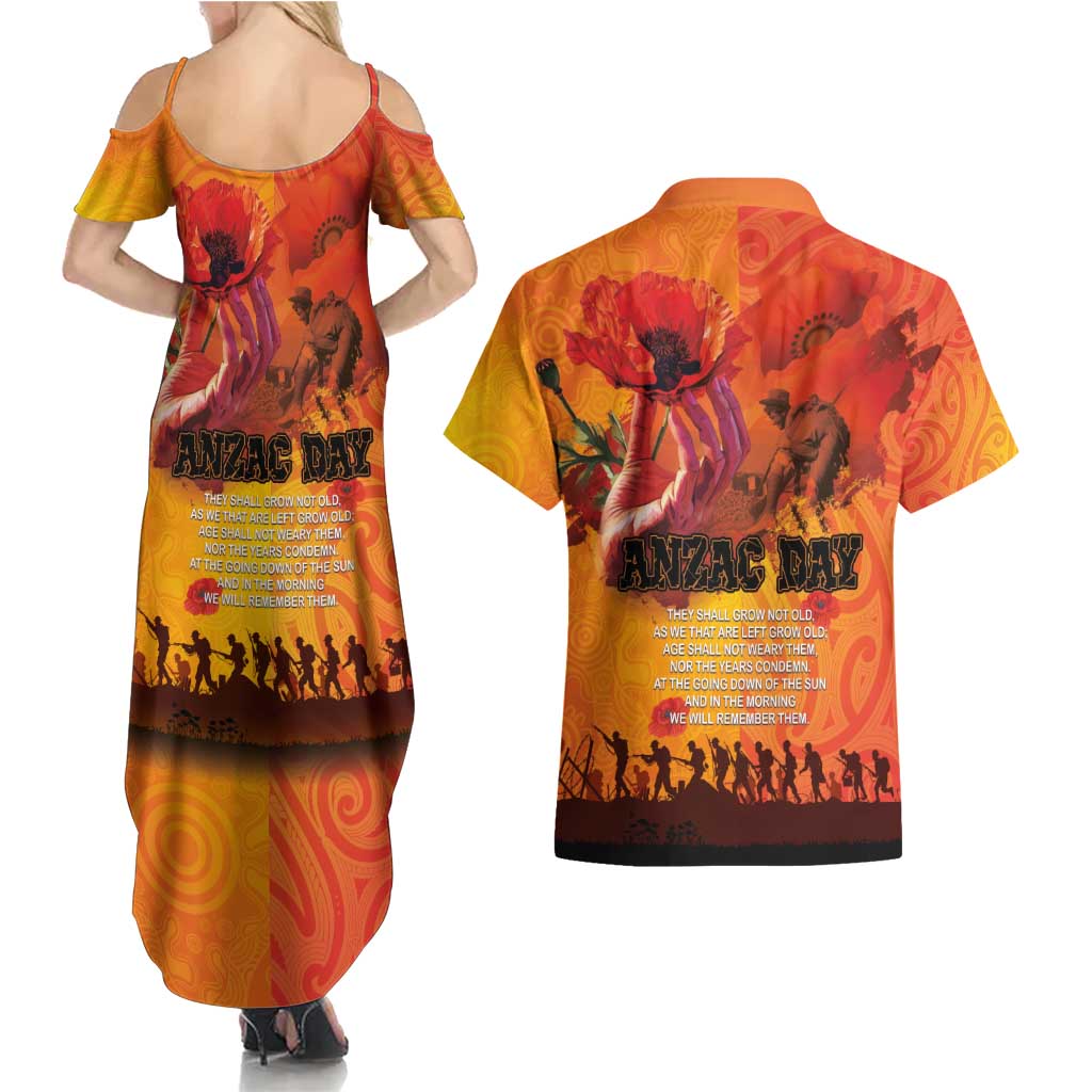 Australia and New Zealand ANZAC Day Couples Matching Summer Maxi Dress and Hawaiian Shirt Soldiers Memories - Red Poppies with Aboriginal and Maori Art LT03 - Polynesian Pride