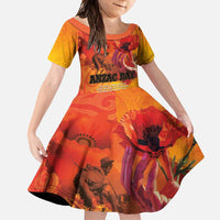 Australia and New Zealand ANZAC Day Family Matching Off Shoulder Maxi Dress and Hawaiian Shirt Soldiers Memories - Red Poppies with Aboriginal and Maori Art LT03 Daughter's Dress Orange-Yellow - Polynesian Pride
