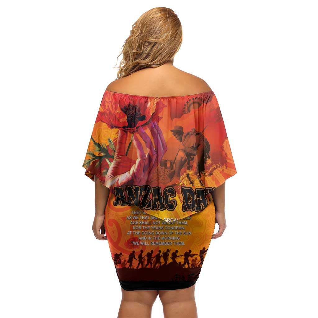 Australia and New Zealand ANZAC Day Family Matching Off Shoulder Short Dress and Hawaiian Shirt Soldiers Memories - Red Poppies with Aboriginal and Maori Art LT03 - Polynesian Pride
