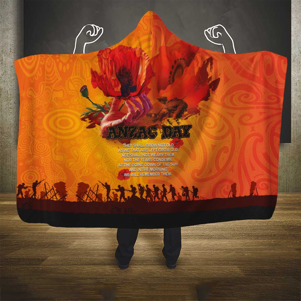 Australia and New Zealand ANZAC Day Hooded Blanket Soldiers Memories - Red Poppies with Aboriginal and Maori Art LT03 - Polynesian Pride