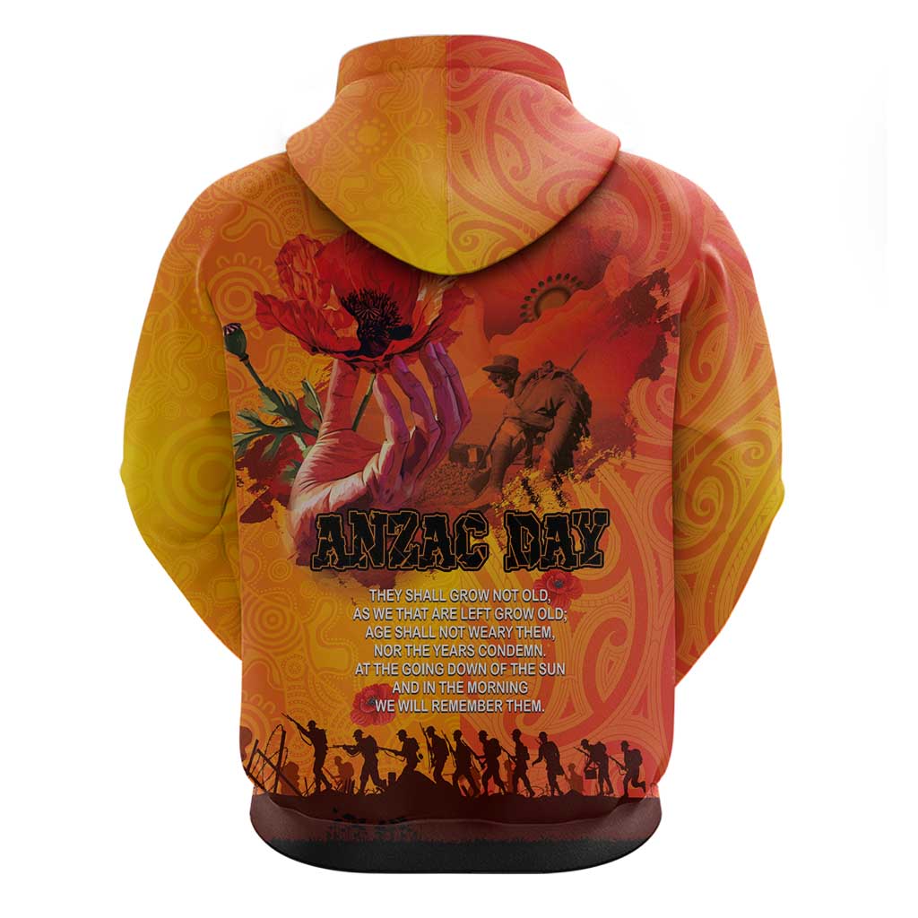 Australia and New Zealand ANZAC Day Hoodie Soldiers Memories - Red Poppies with Aboriginal and Maori Art LT03 - Polynesian Pride