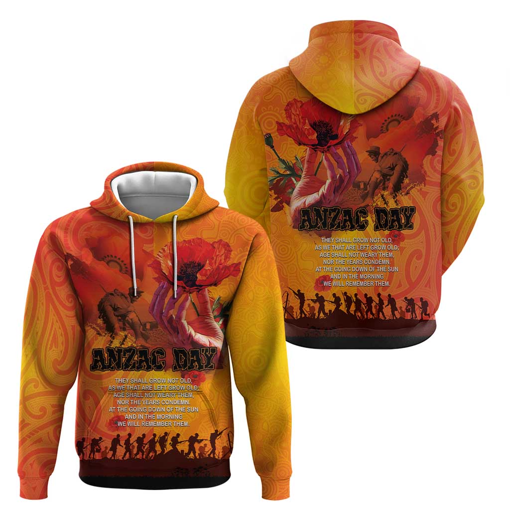 Australia and New Zealand ANZAC Day Hoodie Soldiers Memories - Red Poppies with Aboriginal and Maori Art LT03 - Polynesian Pride