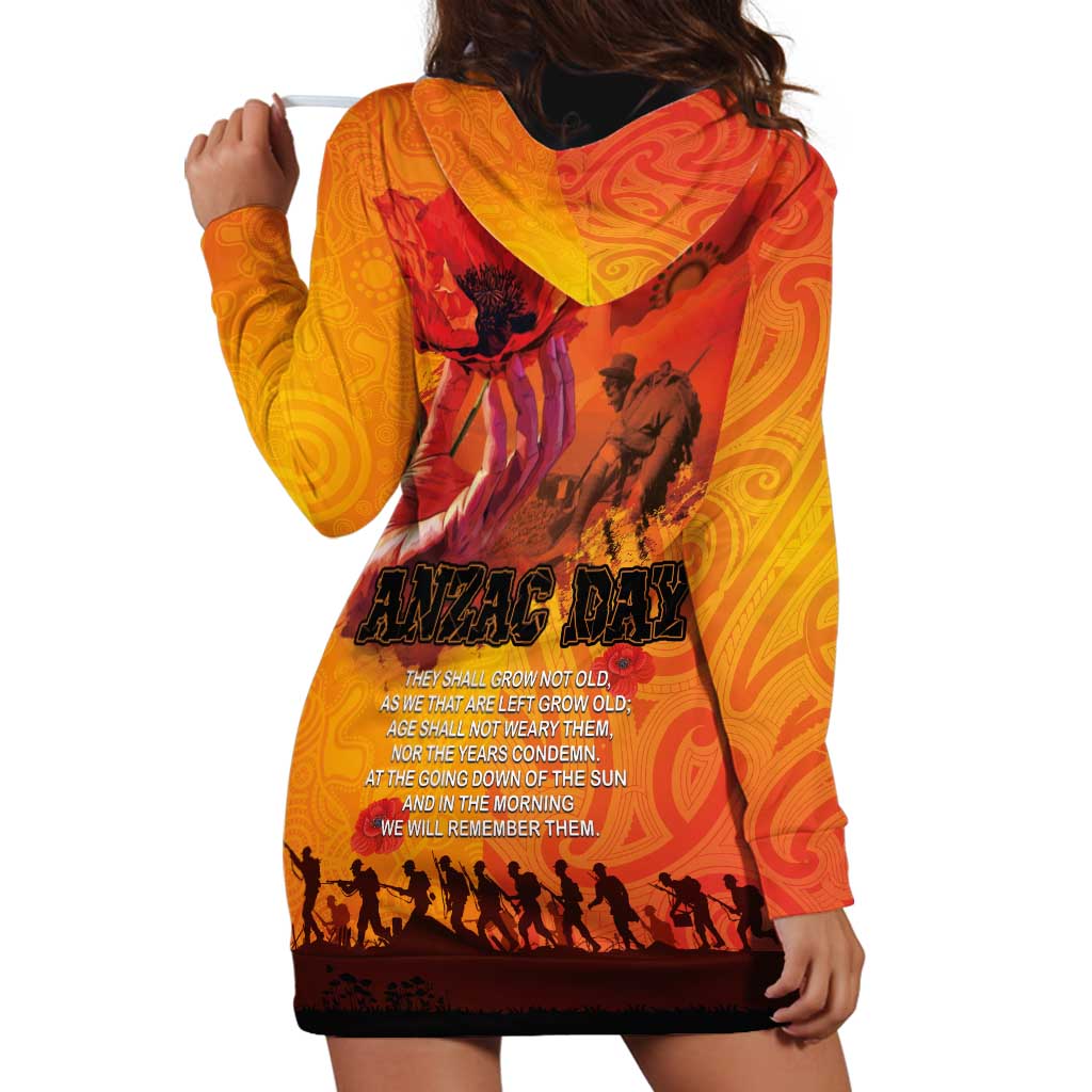 Australia and New Zealand ANZAC Day Hoodie Dress Soldiers Memories - Red Poppies with Aboriginal and Maori Art LT03 - Polynesian Pride