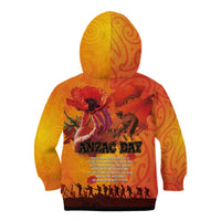 Australia and New Zealand ANZAC Day Kid Hoodie Soldiers Memories - Red Poppies with Aboriginal and Maori Art LT03 - Polynesian Pride