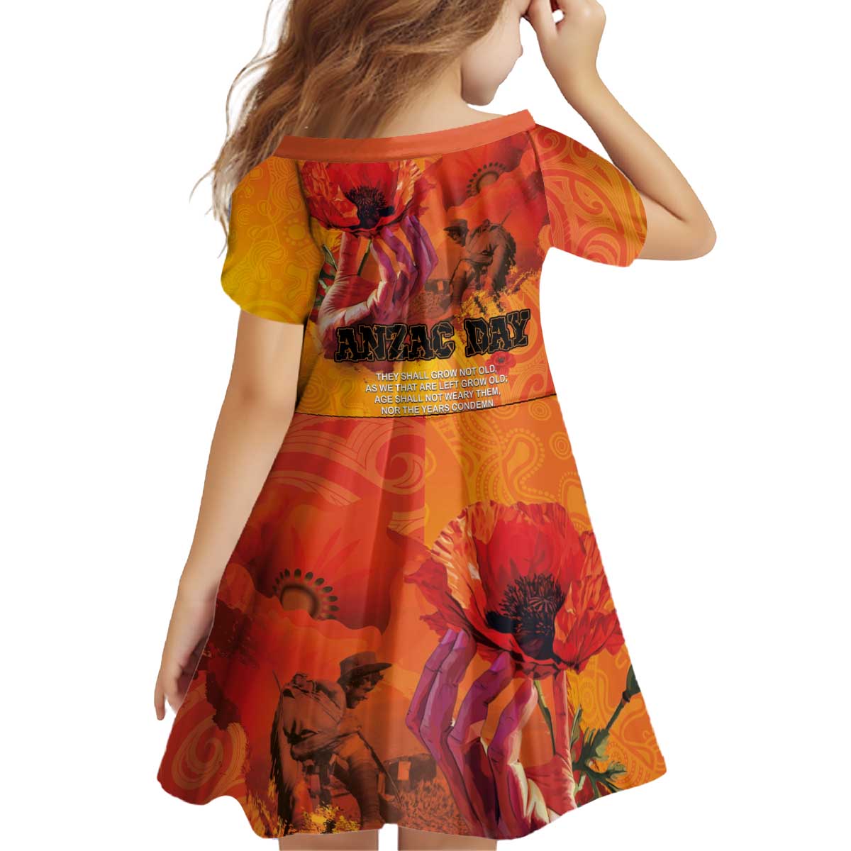 Australia and New Zealand ANZAC Day Kid Short Sleeve Dress Soldiers Memories - Red Poppies with Aboriginal and Maori Art LT03 - Polynesian Pride