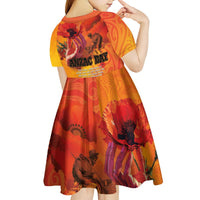 Australia and New Zealand ANZAC Day Kid Short Sleeve Dress Soldiers Memories - Red Poppies with Aboriginal and Maori Art LT03 - Polynesian Pride