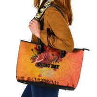 Australia and New Zealand ANZAC Day Leather Tote Bag Soldiers Memories - Red Poppies with Aboriginal and Maori Art LT03 Orange-Yellow - Polynesian Pride