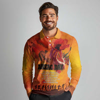 Australia and New Zealand ANZAC Day Long Sleeve Polo Shirt Soldiers Memories - Red Poppies with Aboriginal and Maori Art LT03 - Polynesian Pride