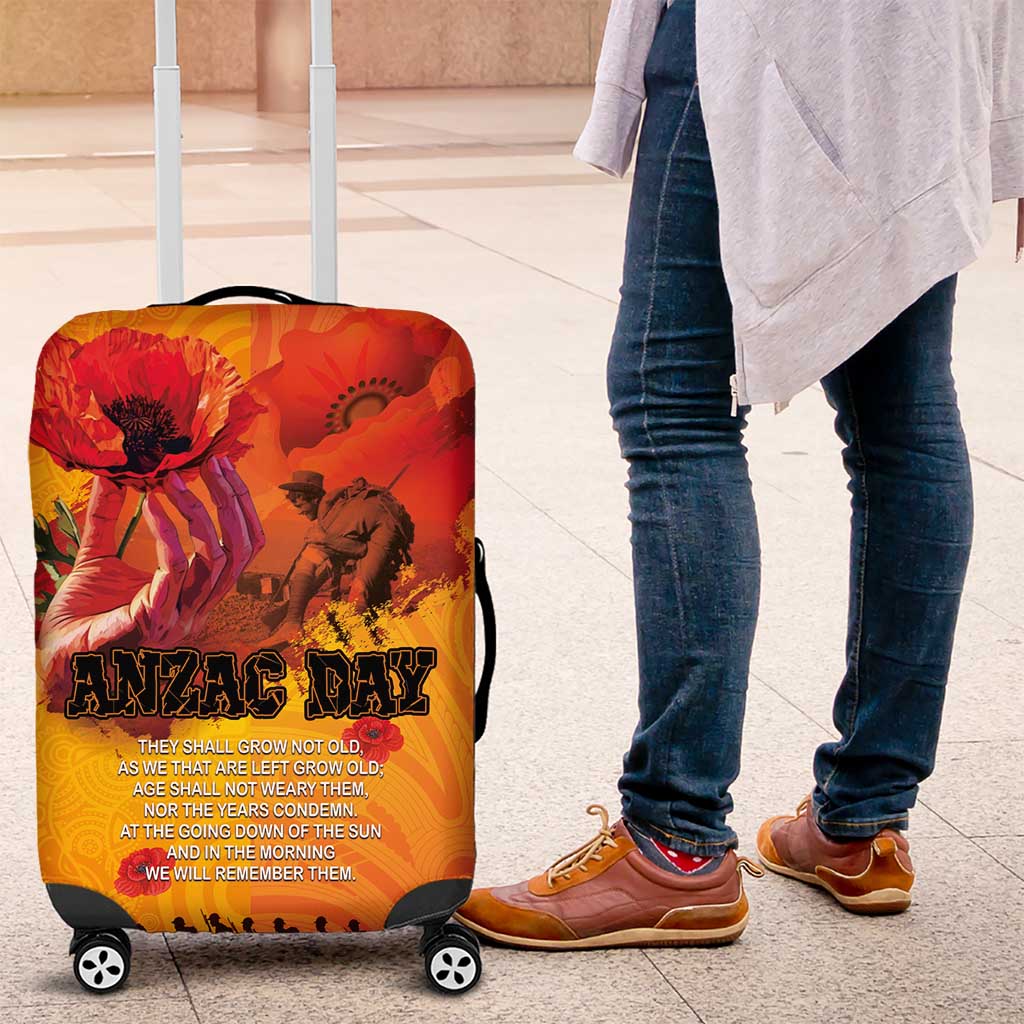 Australia and New Zealand ANZAC Day Luggage Cover Soldiers Memories - Red Poppies with Aboriginal and Maori Art