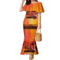 Australia and New Zealand ANZAC Day Mermaid Dress Soldiers Memories - Red Poppies with Aboriginal and Maori Art LT03 Women Orange-Yellow - Polynesian Pride