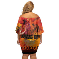 Australia and New Zealand ANZAC Day Off Shoulder Short Dress Soldiers Memories - Red Poppies with Aboriginal and Maori Art LT03 - Polynesian Pride