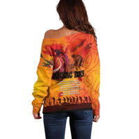Australia and New Zealand ANZAC Day Off Shoulder Sweater Soldiers Memories - Red Poppies with Aboriginal and Maori Art LT03 - Polynesian Pride