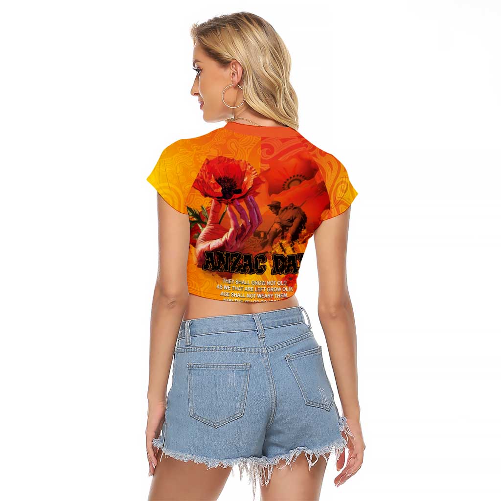 Australia and New Zealand ANZAC Day Raglan Cropped T Shirt Soldiers Memories - Red Poppies with Aboriginal and Maori Art LT03 - Polynesian Pride