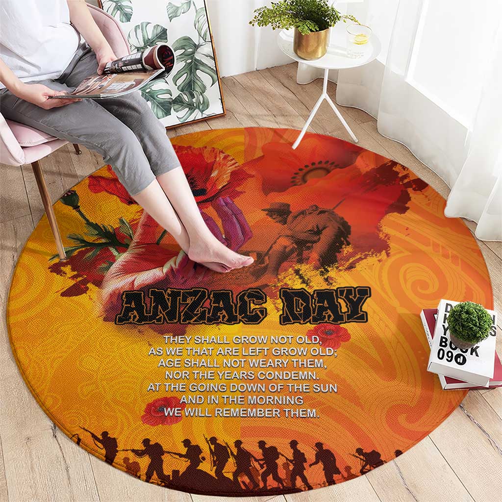 Australia and New Zealand ANZAC Day Round Carpet Soldiers Memories - Red Poppies with Aboriginal and Maori Art LT03 - Polynesian Pride