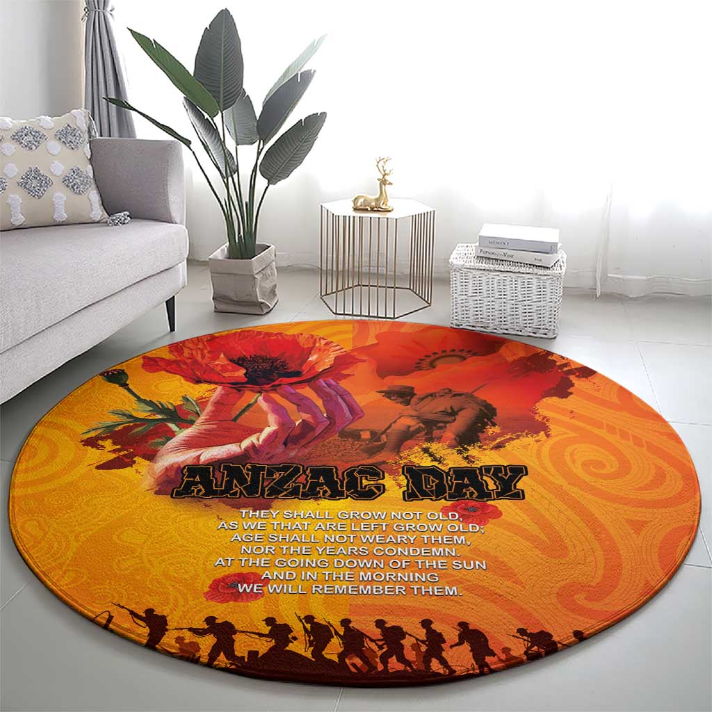 Australia and New Zealand ANZAC Day Round Carpet Soldiers Memories - Red Poppies with Aboriginal and Maori Art LT03 - Polynesian Pride