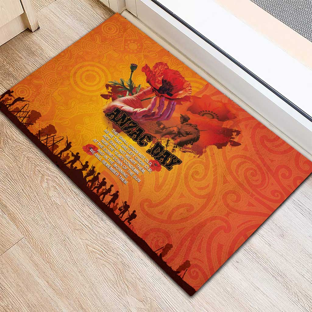 Australia and New Zealand ANZAC Day Rubber Doormat Soldiers Memories - Red Poppies with Aboriginal and Maori Art LT03 - Polynesian Pride