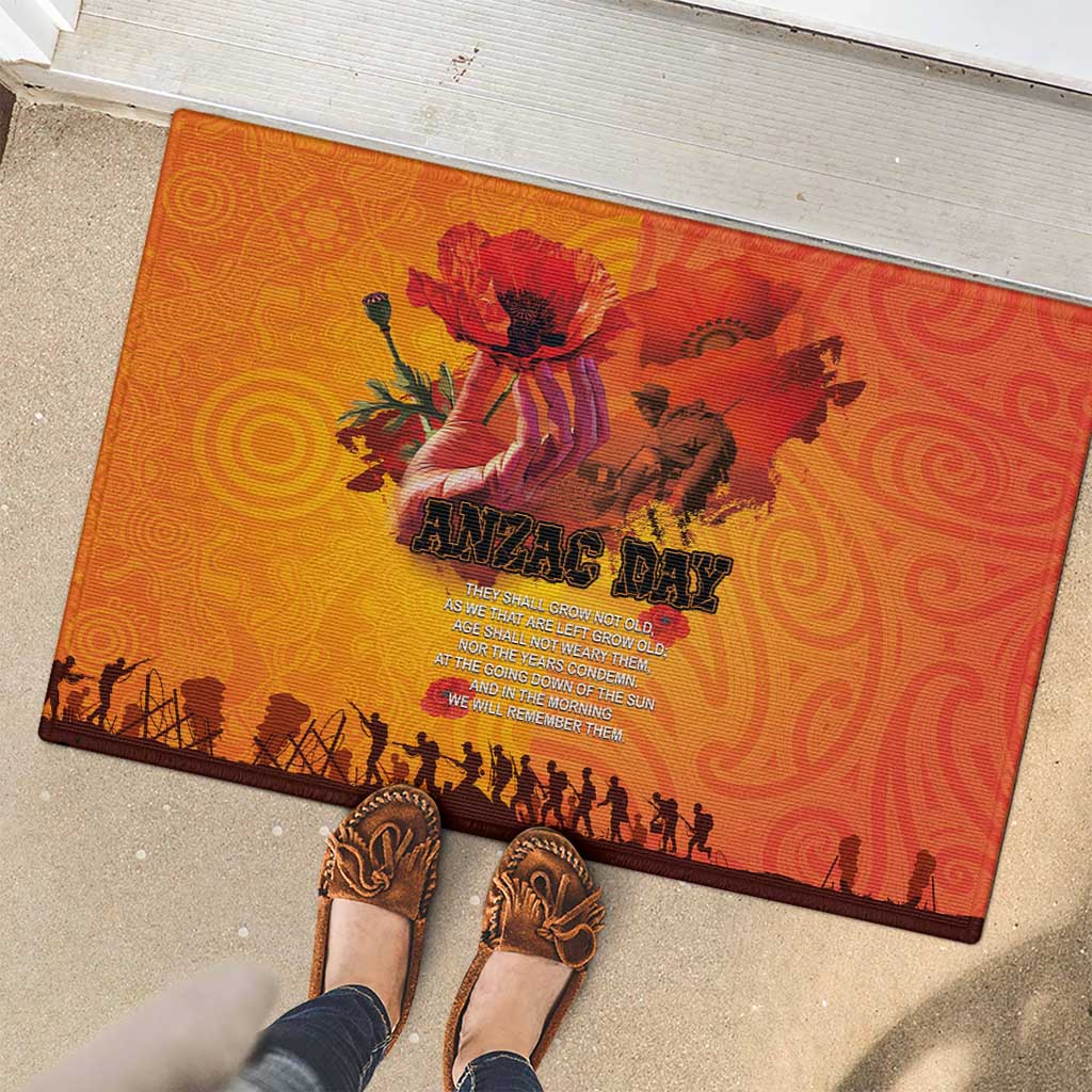 Australia and New Zealand ANZAC Day Rubber Doormat Soldiers Memories - Red Poppies with Aboriginal and Maori Art LT03 - Polynesian Pride