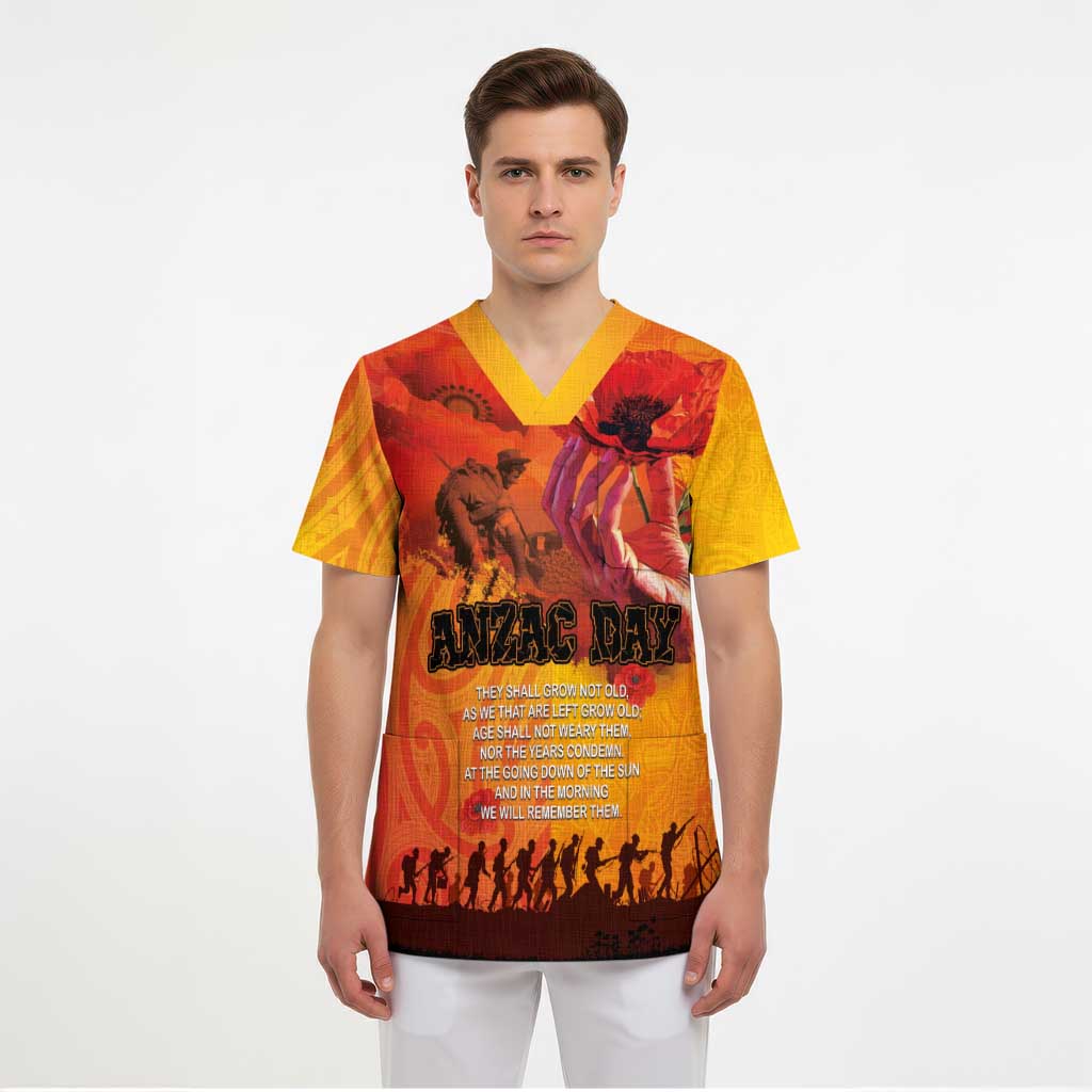Australia and New Zealand ANZAC Day Scrub Top Soldiers Memories - Red Poppies with Aboriginal and Maori Art LT03 - Polynesian Pride