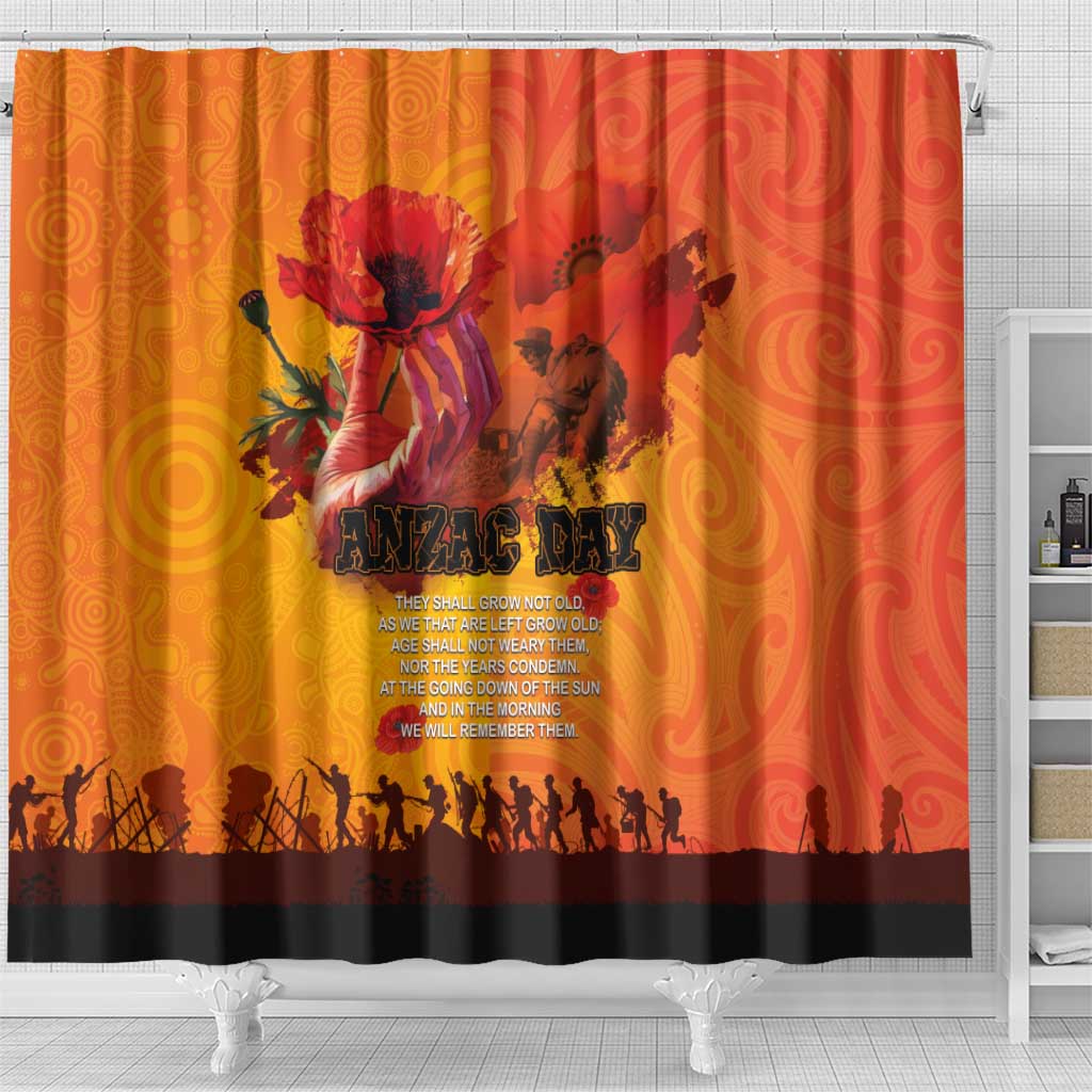 Australia and New Zealand ANZAC Day Shower Curtain Soldiers Memories - Red Poppies with Aboriginal and Maori Art LT03 - Polynesian Pride
