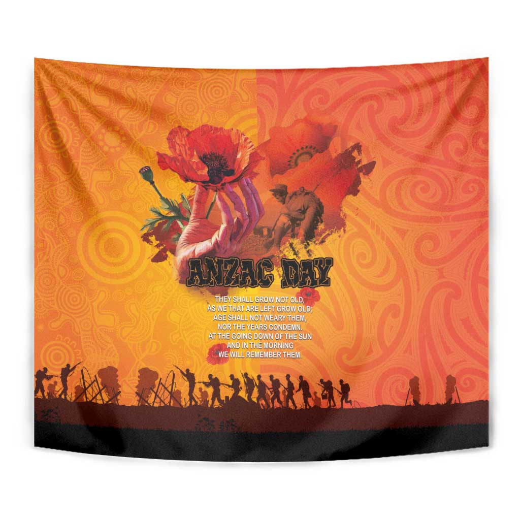 Australia and New Zealand ANZAC Day Tapestry Soldiers Memories - Red Poppies with Aboriginal and Maori Art LT03 - Polynesian Pride