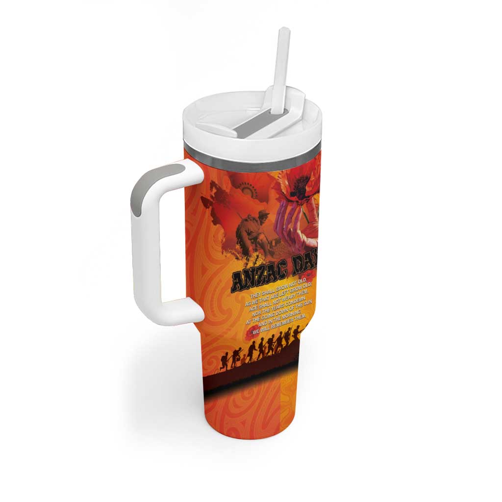 Australia and New Zealand ANZAC Day Tumbler With Handle Soldiers Memories - Red Poppies with Aboriginal and Maori Art LT03 - Polynesian Pride